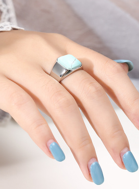 方形奢金轩男女纯银日韩戒指空托