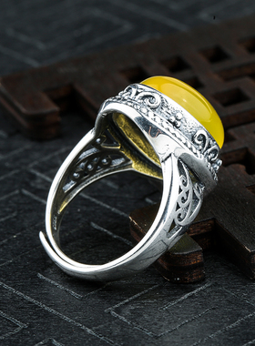 男女款戒指空托镶嵌绿松石琥珀