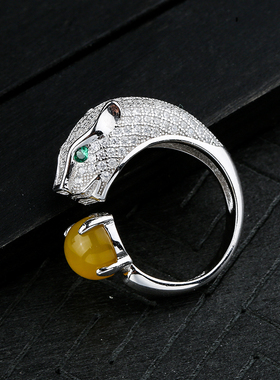 戒指纯银女款镶嵌蜜蜡925空托