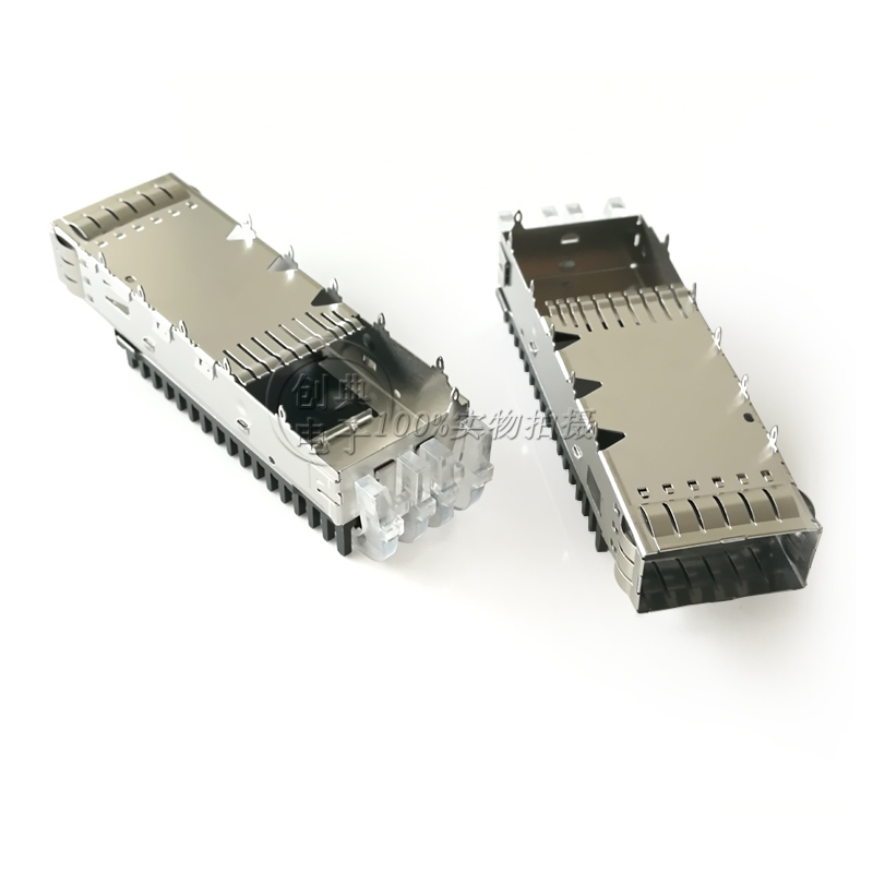 QSFP28光笼子1X1Cage压接式无小脚光纤插槽屏蔽罩带导光柱+散热器 - 图1