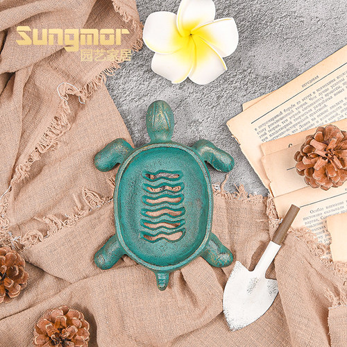 Sungmor 复古铸铁乌龟装饰肥皂盒创意收纳盒浴室花园庭院欧式风格 - 图0