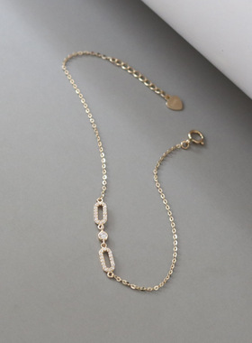 S925纯银镀18K金手链女椭圆型