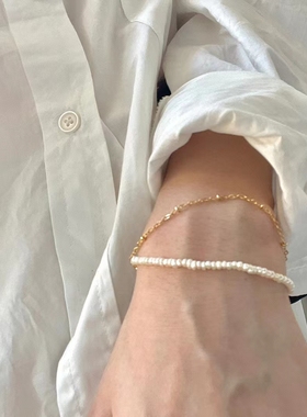ins简约天然珍珠双层叠戴手链