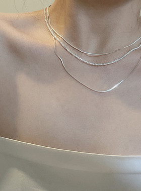 超闪多层时尚银锁骨链