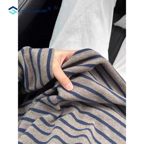 显瘦圆领条纹长袖t恤女2025新款简约休闲宽松内搭打底衫柔软上衣 - 图3