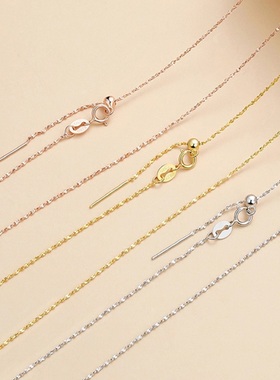S925纯银针式万能链黄金色项链女银色素链子玫瑰金色盒子链可调节