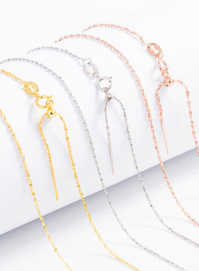 S925纯银针式万能链黄金色项链女银色素链子玫瑰金色盒子链可调节