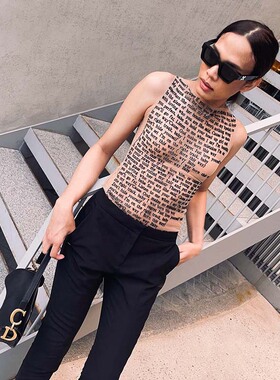 Women's letter printed thin sleeveless T-shirt女字母无袖t恤