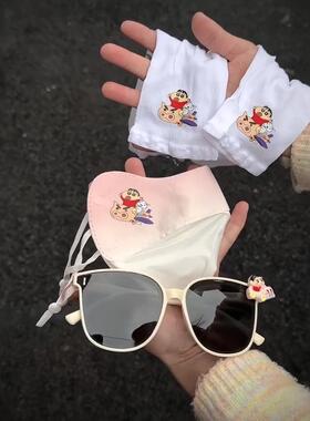 蜡笔小新帽子防晒遮阳帽女防紫外线空顶大帽檐太阳帽夏季冰袖口罩