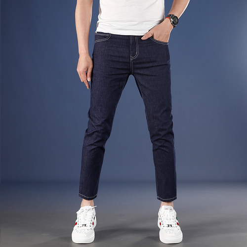 2025新款时尚简约九分牛仔裤男不掉色修身小脚显瘦弹力休闲9分裤 - 图1