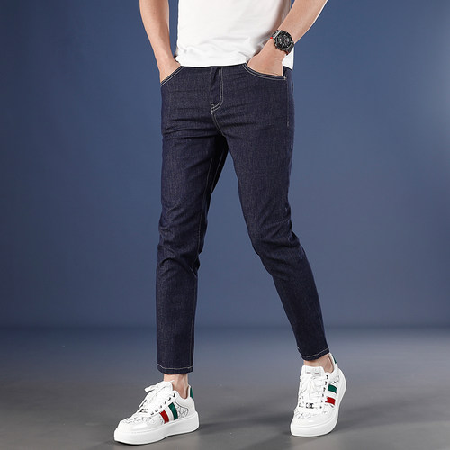 2025新款时尚简约九分牛仔裤男不掉色修身小脚显瘦弹力休闲9分裤 - 图0