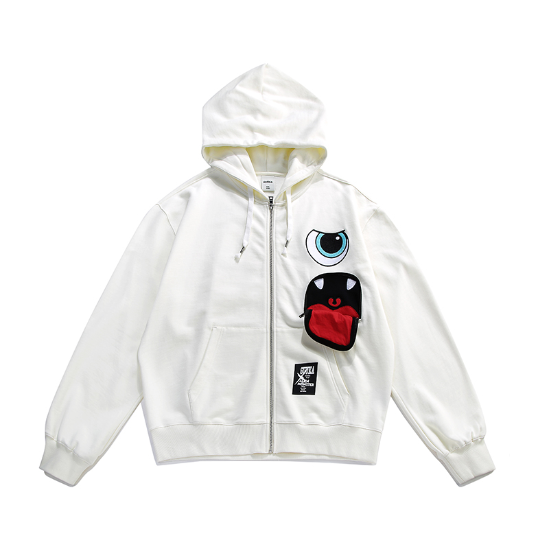 GUUKA奶白色开衫连帽卫衣男纯棉潮 嘻哈小怪兽蝙蝠袖针织外套宽松,淘宝优惠券,粉丝福利购,淘宝优惠卷