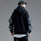 Черная утепленная спортивная толстовка с капюшоном в стиле хип-хоп, подходит для подростков, оверсайз