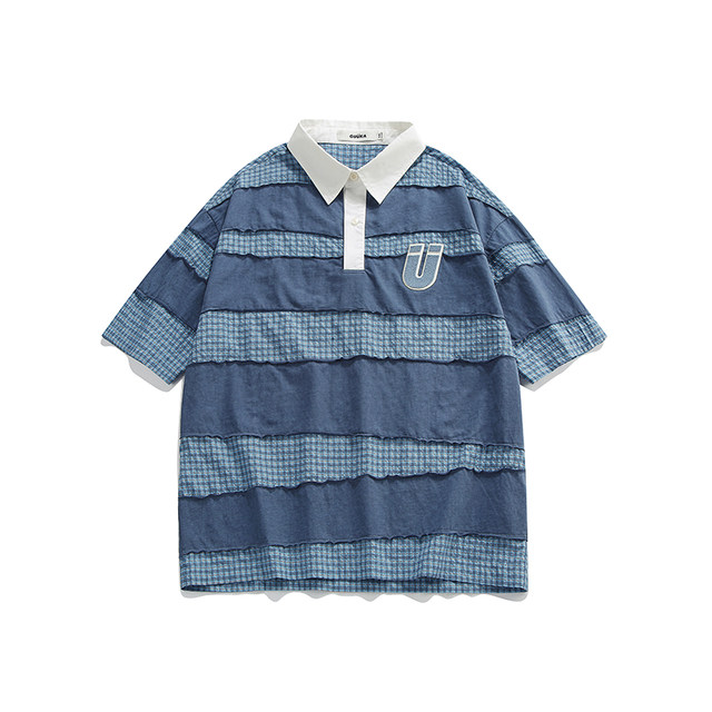 ເສື້ອໂປໂລແຂນສັ້ນ GUUKA plaid patchwork