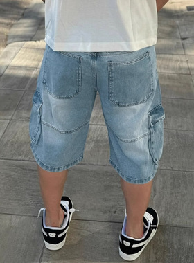 Men's loose workwear denim shorts男工装牛仔宽松短裤欧美街头