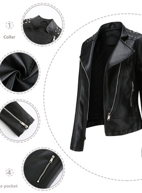 Women's nail pearl leather jacket motorcycle suit女钉珠皮衣