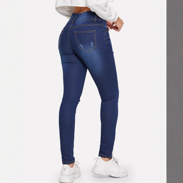 Women stretch ripped slim fit jeans女弹力破洞修身牛仔小脚裤 - 图1
