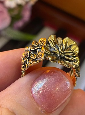 繁花戒指奢牌代工厂手工锤纹镀金