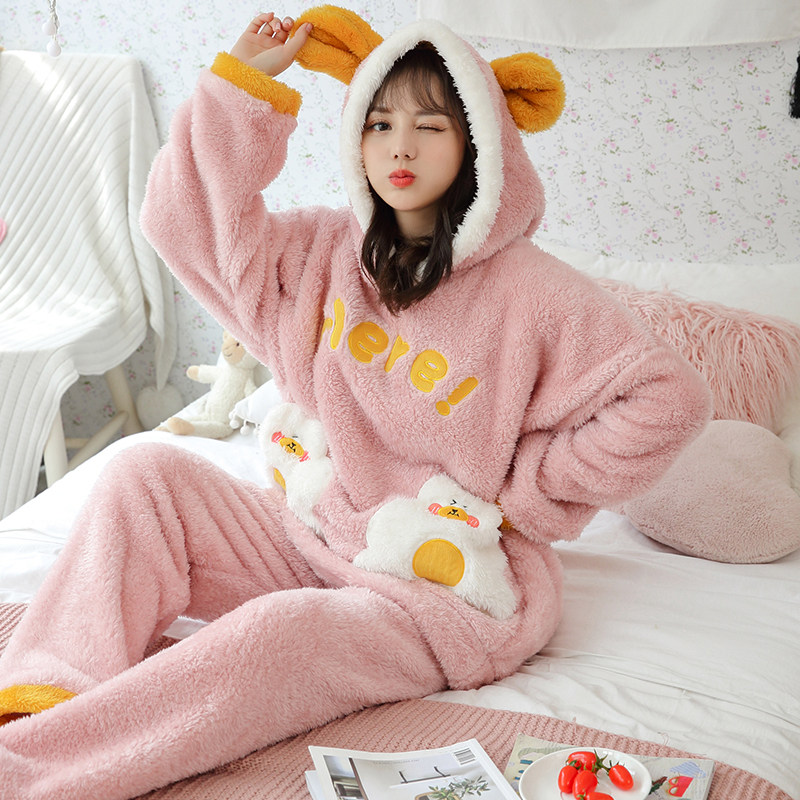 毛毛绒12-13-14-15岁女生长袖甜美 韩雨芹睡衣/家居服套装