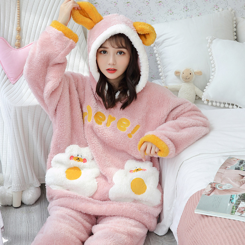 毛毛绒12-13-14-15岁女生长袖甜美 韩雨芹睡衣/家居服套装