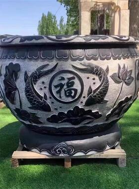石雕鱼缸花盆天然青石彷