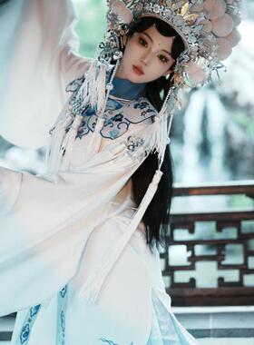 汉服影楼主题拍摄小花旦绒球凤冠七星京剧戏曲头饰中国风凤冠国潮