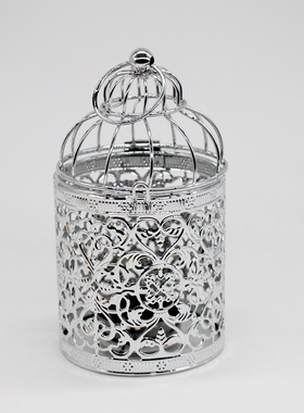 跨境欧式金色电镀金属工艺制品鸟笼形烛台家居摆件婚庆道具