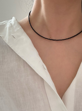 小众设计感极细黑玛瑙项链s925纯银锁骨链气质百搭简约通勤颈链女
