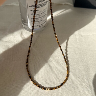 复古秋冬天然虎眼石项链轻奢小众气质叠戴锁骨链美国进口14k包金