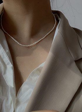 自制极小天然米形淡水珍珠项链