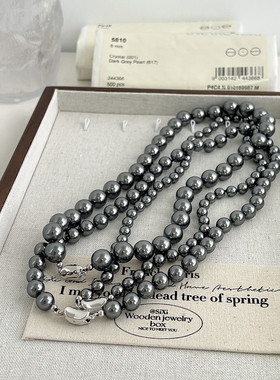 纯银施家珍珠女大溪地深灰色法式