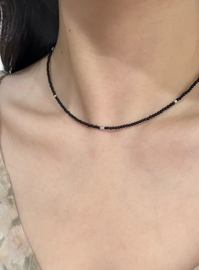 原创设计极细黑玛瑙项链s925纯银小众个性百搭锁骨链叠戴气质日常