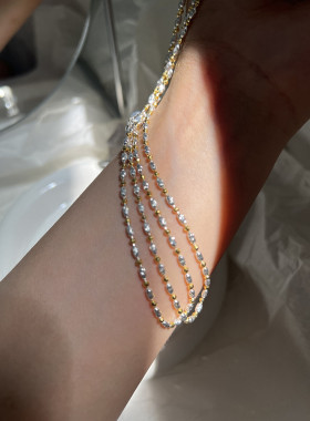 S925纯银车花米珠豆豆项链女拼色