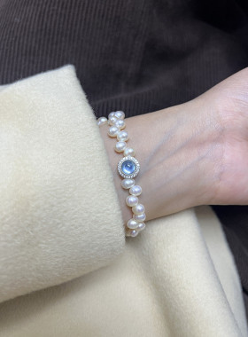 天然珍珠纯银海蓝宝气质仙女手链