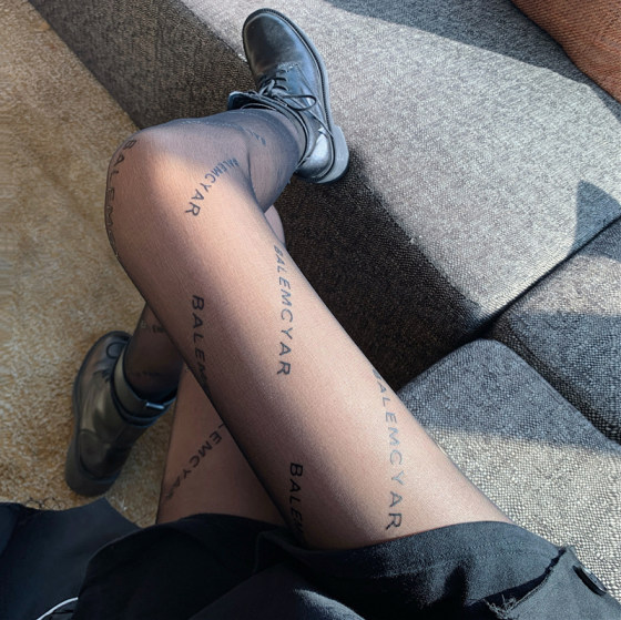 Letter printed thin sexy stockings black