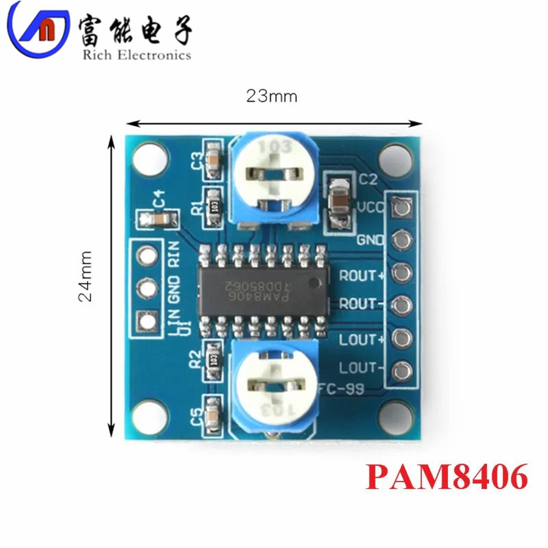 PAM8406数字功放板立体声无噪音2X5W D类功放模块带音量电位器-图3