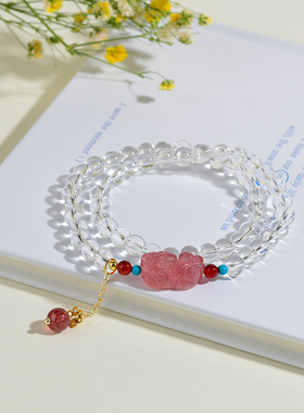 批发天然白水晶貔貅手链新中式原创时尚素雅清新女款手串礼物饰品