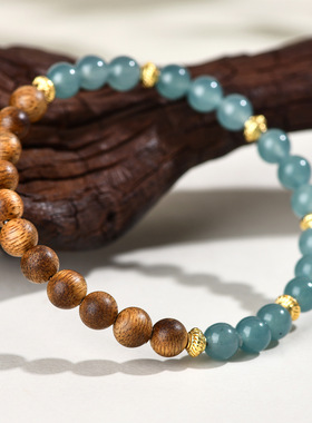 批发蓝水翡翠玉髓沉香木手链新中式文创景区寺院热销佛珠女士手串