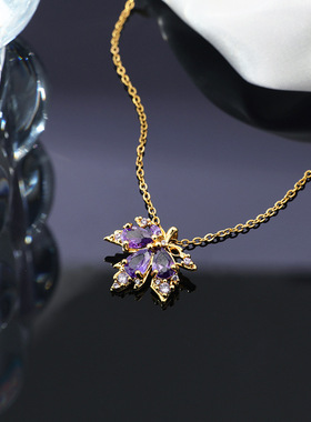 日韩风轻奢红色枫叶钛钢项链女精致锆石轻奢锁骨链百搭高级感饰品