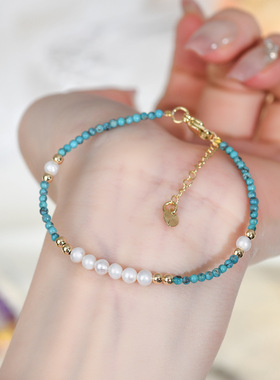 批发天然绿松石珍珠手链小米珠时尚原创精致小巧女款气质手串定制