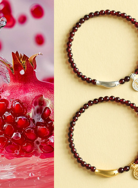 S925银小金鱼福牌串珠手链女事事顺遂中国风石榴石手串首饰批发