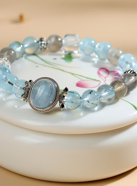 批发天然水晶海蓝宝魔盒灰月光手链时尚原创轻奢女士新款手串定制