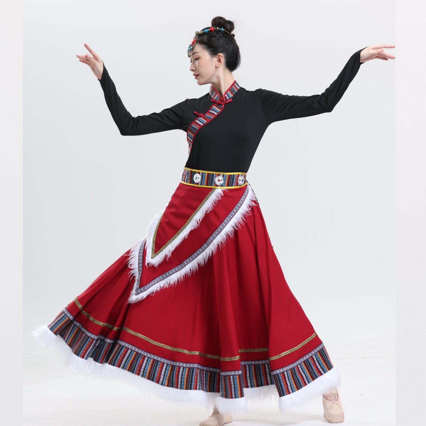 新款藏族夏尼玛演出服民族广场舞半身裙舞蹈大摆裙艺考练习裙女,淘宝优惠券,粉丝福利购,淘宝优惠卷