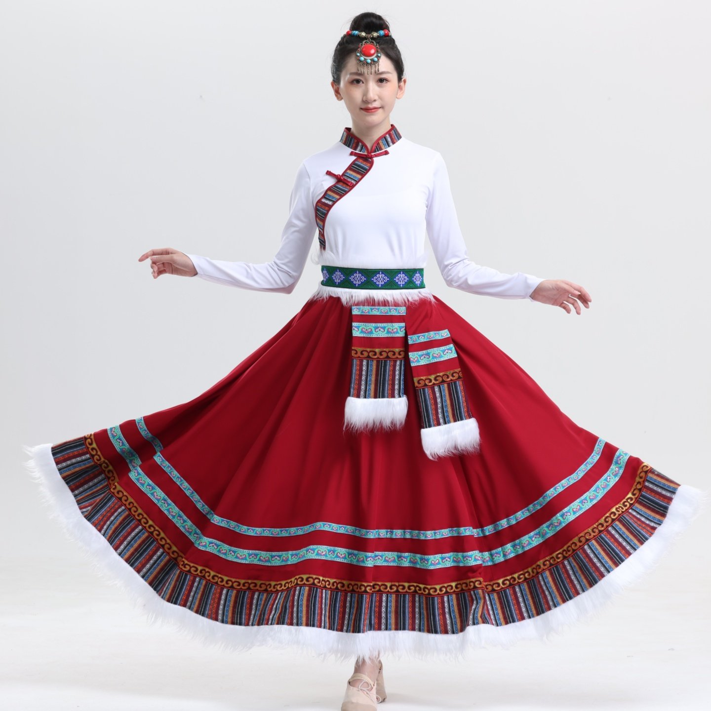 新款藏族夏尼玛演出服民族广场舞半身裙舞蹈大摆裙艺考练习裙女,淘宝优惠券,粉丝福利购,淘宝优惠卷