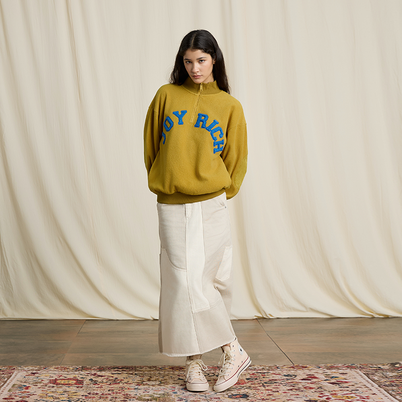 JOYRICH 2024秋冬新品男女同款复古摇粒绒半开领拉链宽松长袖卫衣