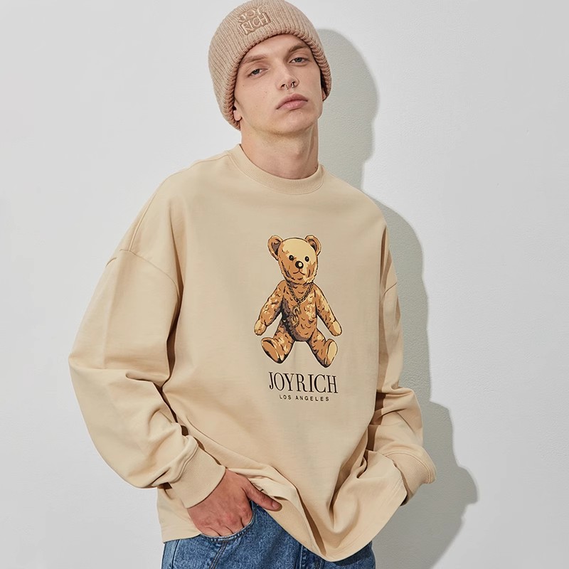 JOYRICH 女款复古富乐熊长袖连帽针织衫秋冬休闲情侣圆领卫衣上衣