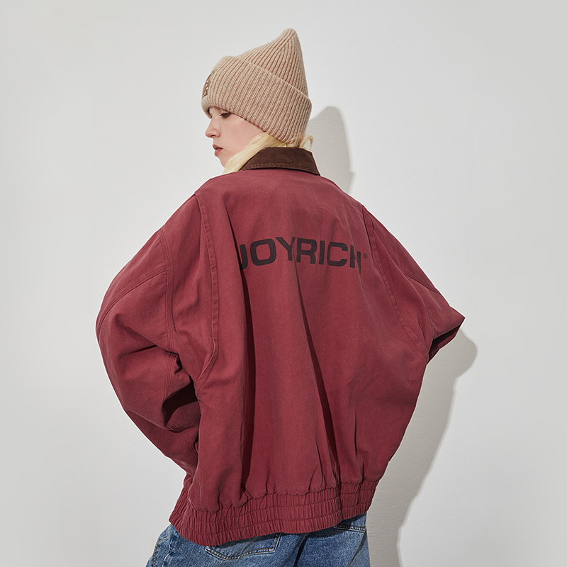 JOYRICH 秋冬男女同款街头做旧廓形翻领巴恩风工装夹克加绒外套