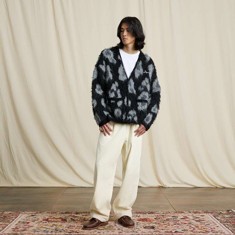 JOYRICH 2024秋冬新品男女同款复古蓬松慵懒风豹纹情侣毛针织开衫