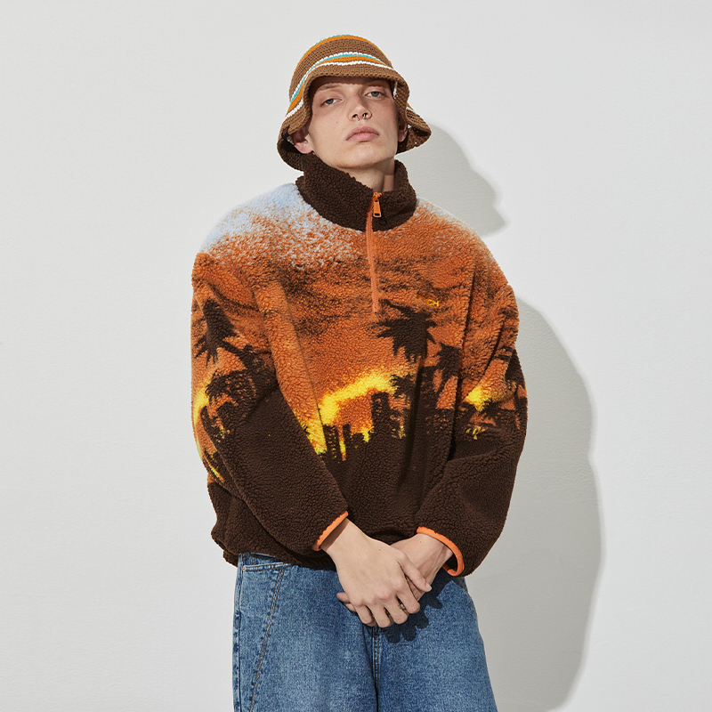 JOYRICH 秋冬男女同款美式复古LA街头半拉链套头加厚摇粒绒外套