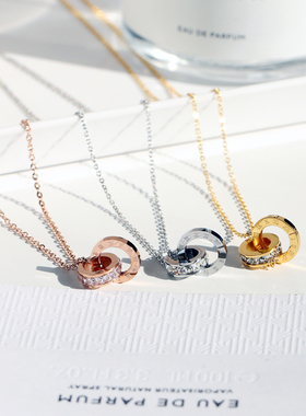 罗马数字双环钛钢不退色装饰项链